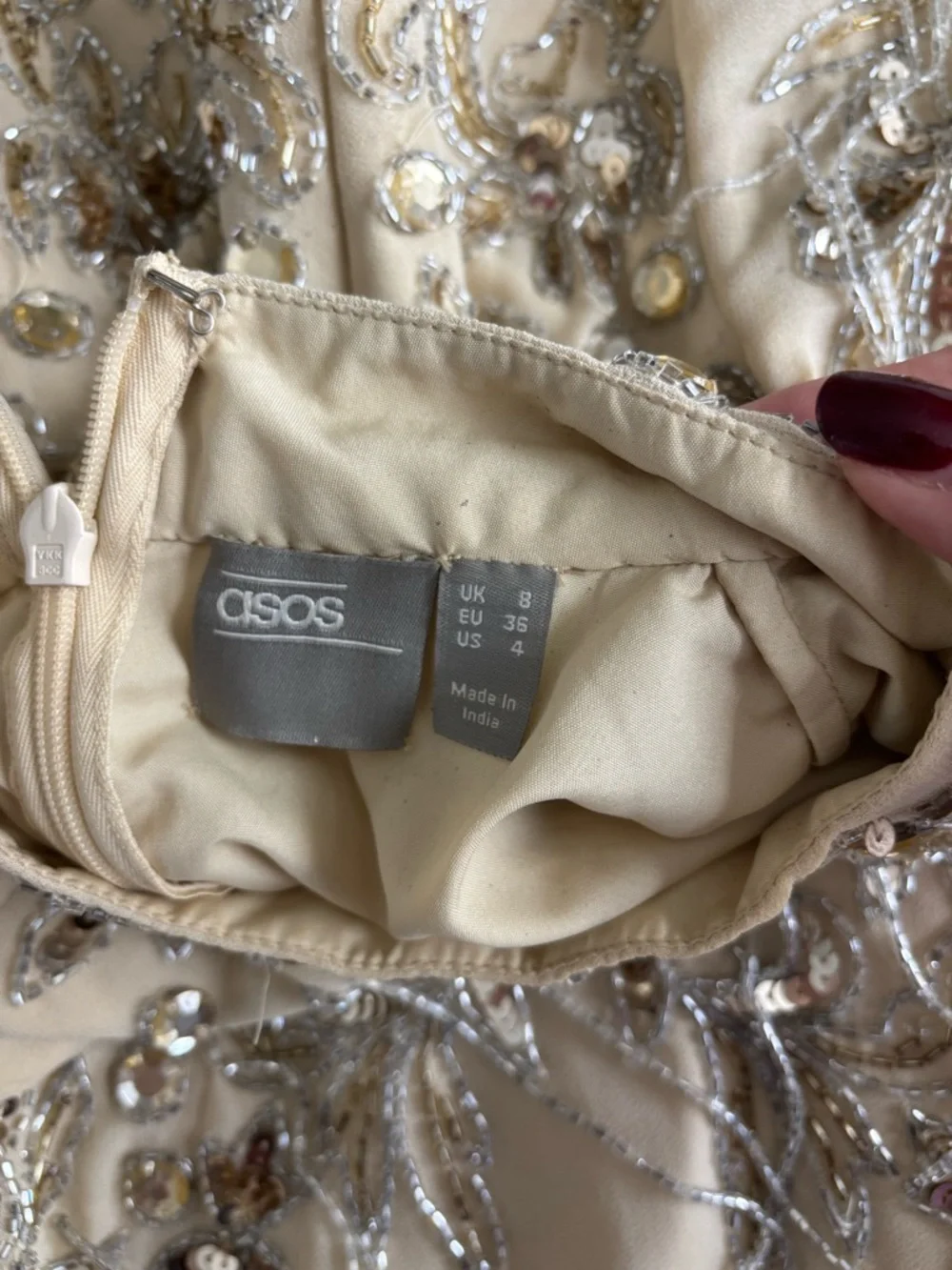 ASOS Cream Mini Dress with Gold Sequin Bead Embroidery Sz 4 - Picture 10 of 14